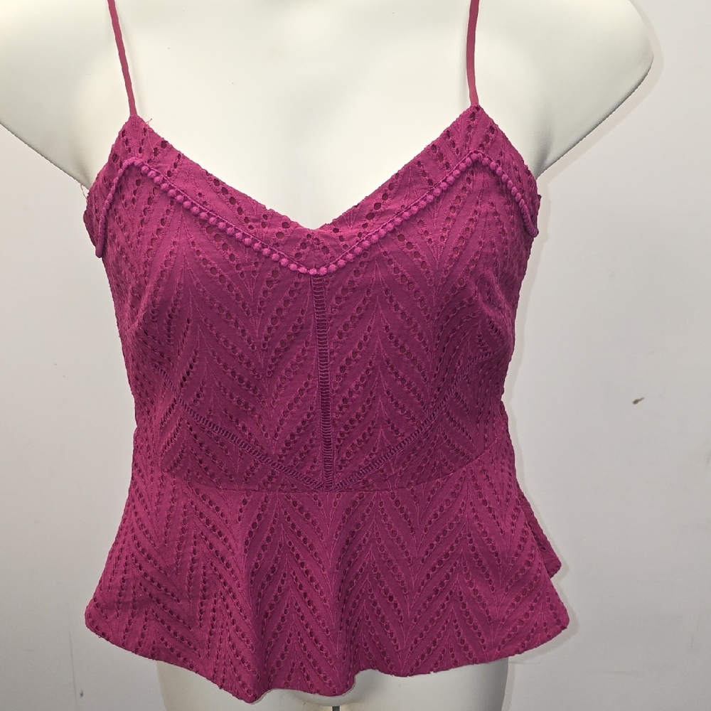 White House Black Market Magenta Eyelet Peplum Camisole